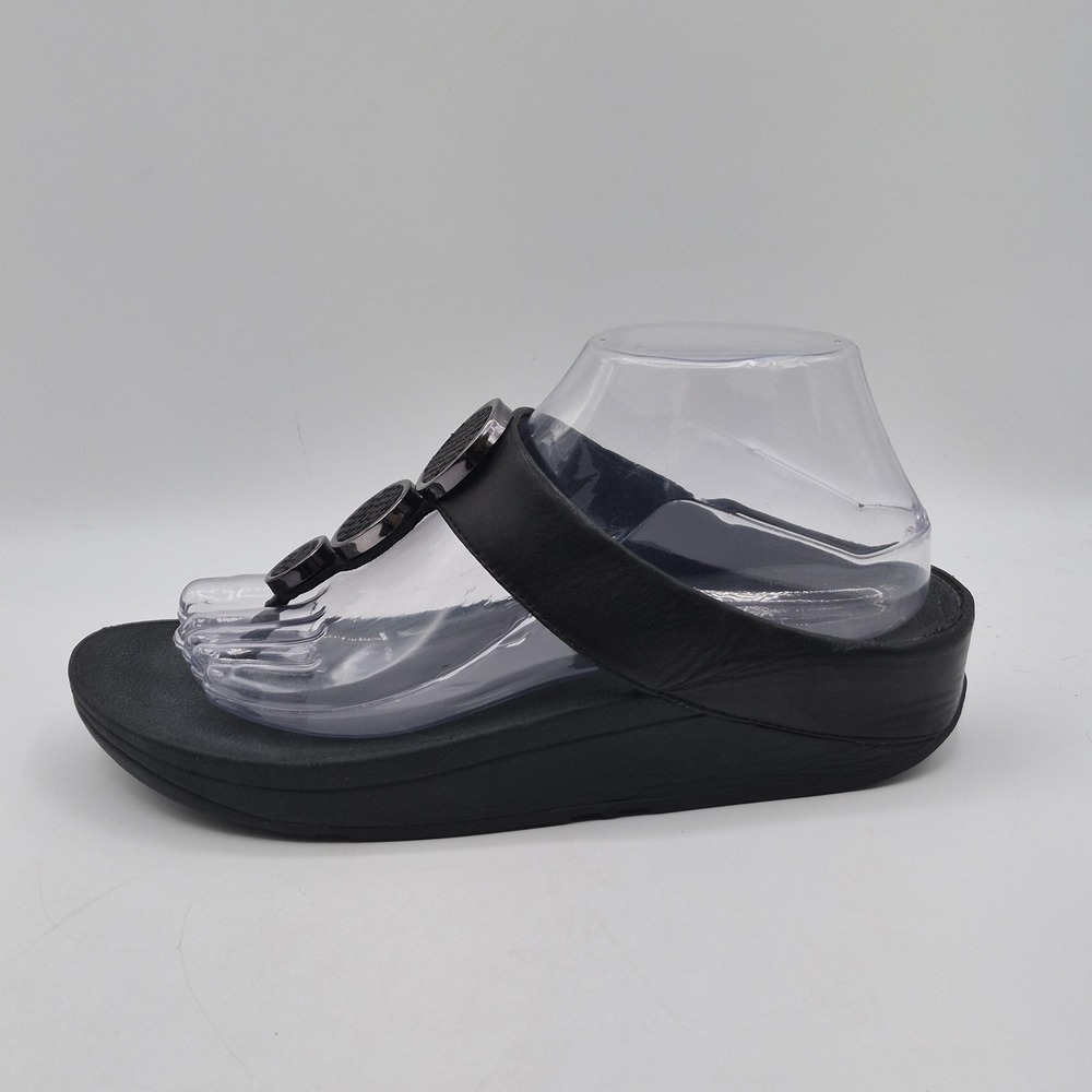 FitFlop Sandals Womens Size 8 Black Thong Medallion Microwobbleboard 142-001 - Picture 5 of 12